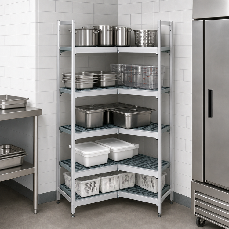 Product image #3 for Fermostock 5-Tier Corner Expansion Polymer Shelving Unit, 83" H x 42" W x 22" D