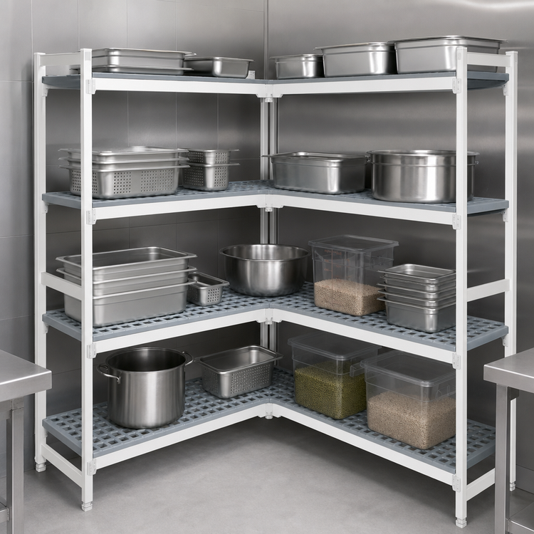 Product image #3 for Fermostock 4-Tier Polymer Shelving Corner Expansion Kit, 47W x 14D x 83H