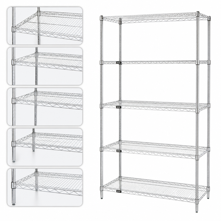 Product image #3 for Quantum 24"W x 24"D x 86"H Stationary Chrome Wire Shelving Starter Kit with 5 Shelves
