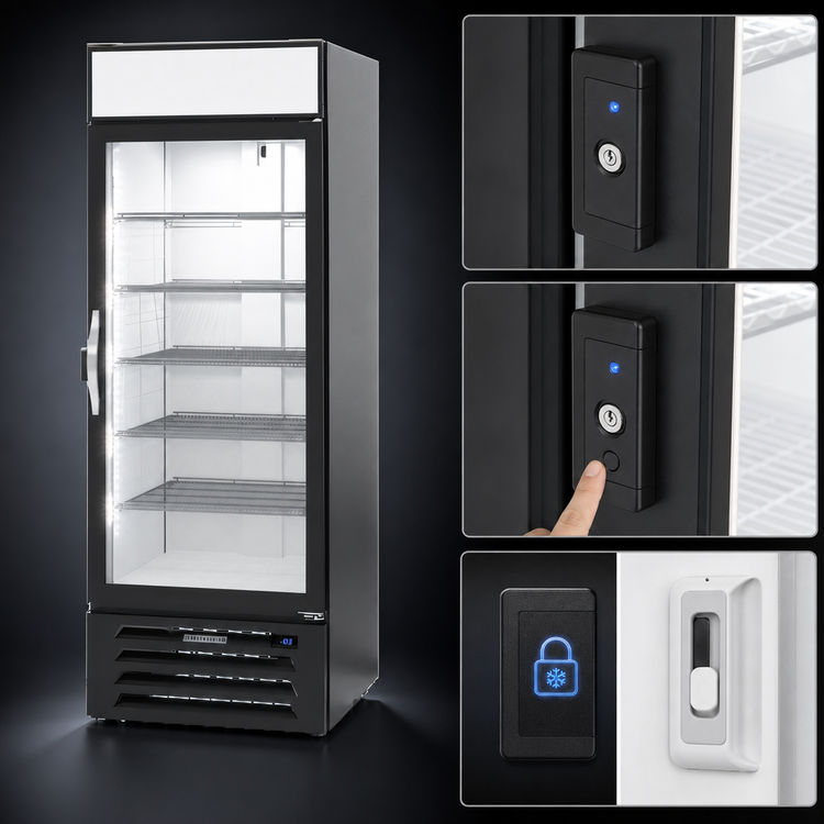 Product image #3 for Beverage-Air MarketMax IQ 30-Inch One-Section Reach-In Glass Door Freezer Merchandiser with Electronic Smart Lock, Black