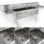 Thumbnail image #3 for John Boos 3B184-2D18 3-Compartment Stainless Steel Sink, 18" Compartments, Left & Right Drainboards, 10" Backsplash