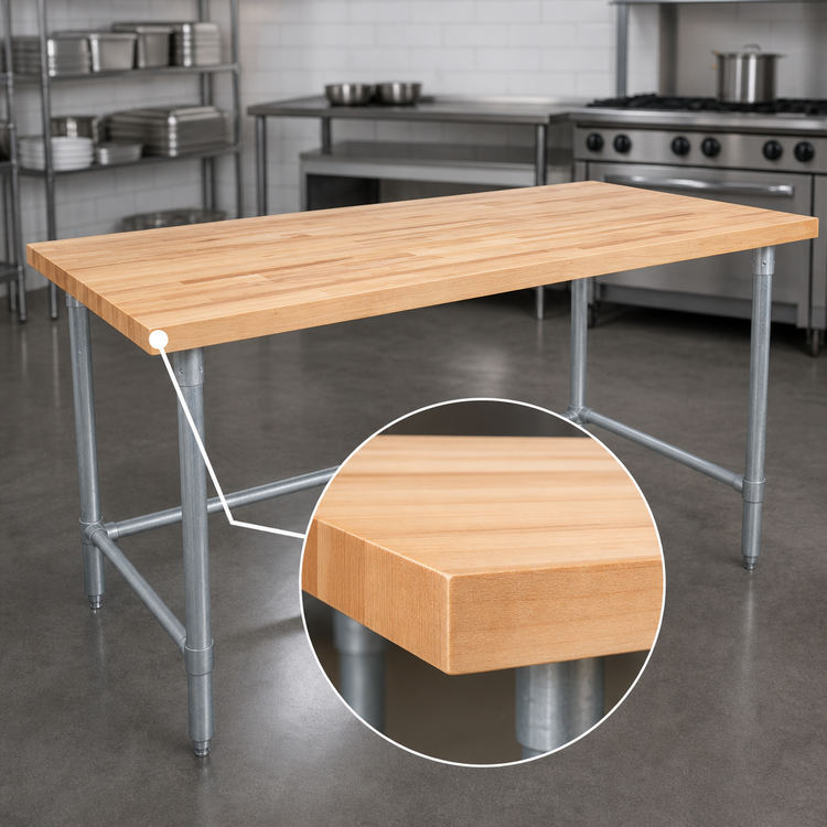 Product image #3 for John Boos JNB05A Wood Top Work Table with Galvanized Base, 108 x 24 Inches, 1-1/2-Inch Maple Top