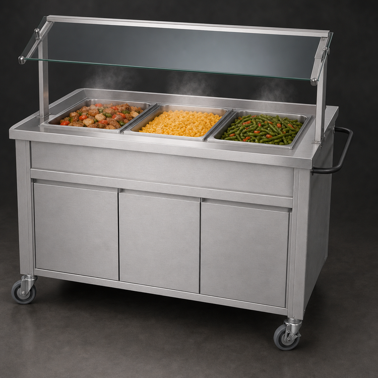 Product image #3 for Vollrath 2-Series Portable 3-Well Hot Food Station with Buffet Breath Guard and Enclosed Base, Brushed Aluminum