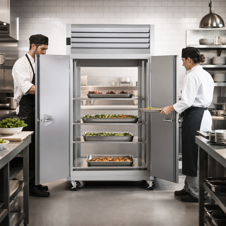 Product image #3 for Traulsen Spec-Line Two-Section Pass-Thru Heated Holding Cabinet, Standard Depth, Half-Height Solid Doors