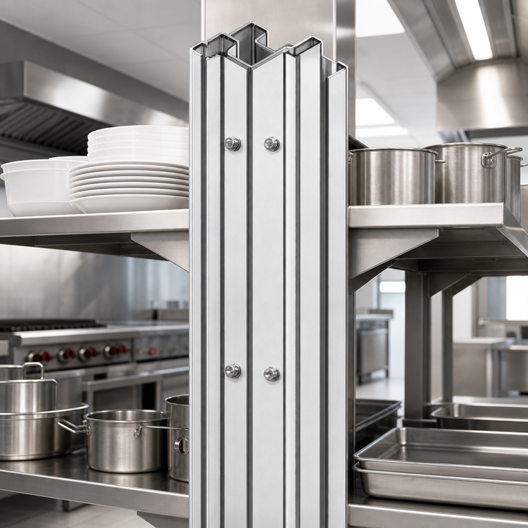 Product image #3 for Heavy Duty Back-to-Back Stainless Steel Upright Set for Cantilever Shelving, 48 Inch, Floor-to-Ceiling Mount