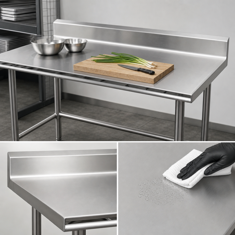 Product image #3 for Advance Tabco 60" x 30" 16-Gauge 304 Stainless Steel Open Base Work Table with 5" Backsplash