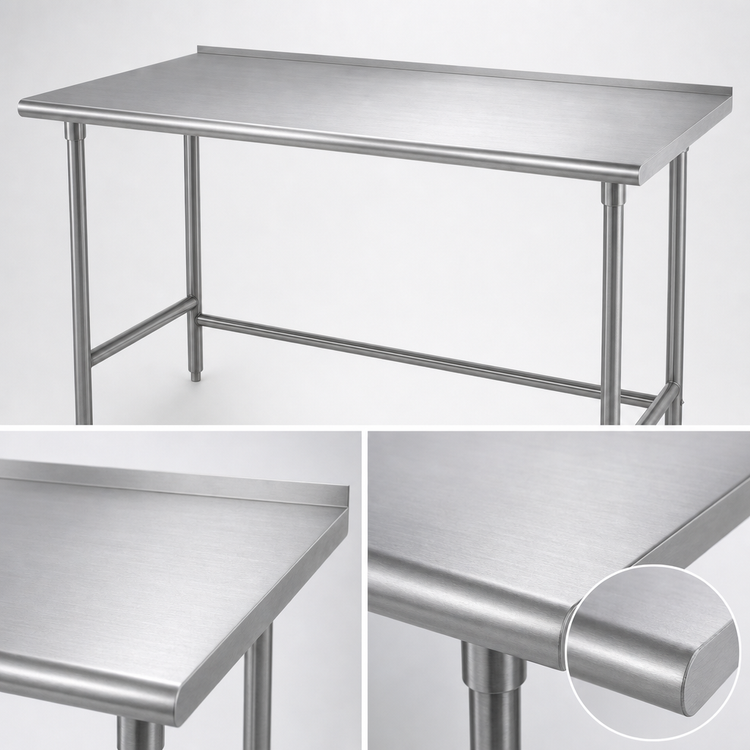 Product image #3 for Advance Tabco 144-Inch x 24-Inch Open Base Stainless Steel Work Table, 14-Gauge 304 Top, 1-1/2-Inch Rear Splash