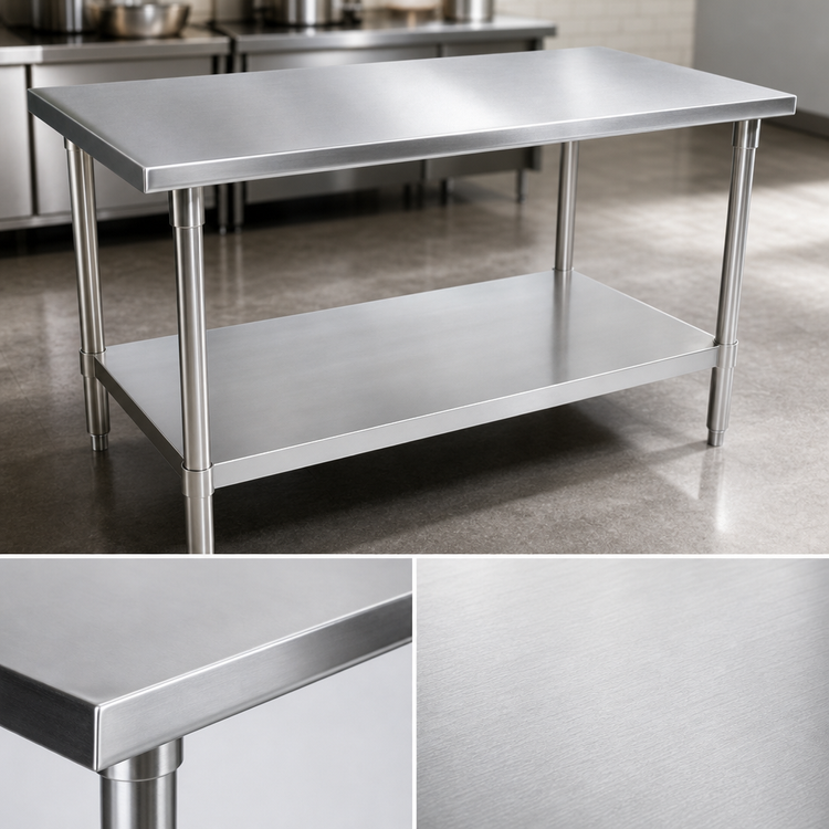Product image #3 for John Boos Stallion 108-Inch W x 36-Inch D Stainless Steel Top Work Table with Stallion Safety Edge and Adjustable Undershelf