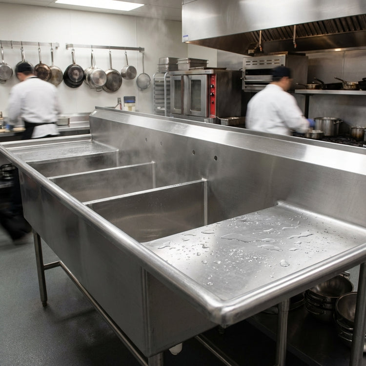 Product image #2 for Eagle Spec-Master FFN2772-3-30-14/3 Flush Front 3-Compartment Stainless Steel Commercial Sink with 30-Inch Drainboards