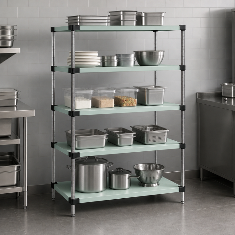 Product image #3 for Quantum 5-Shelf Solid Stainless Steel Shelving Starter Kit, 60"W x 18"D x 54"H