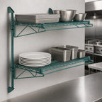 Thumbnail image #3 for Quantum WC34-CB1436P Cantilever Double-Shelf Wall-Mount Wire Shelving Unit, 36 x 14 x 34 Inches, Green Epoxy Finish