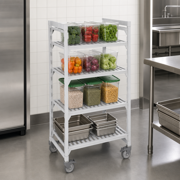Product image #4 for Cambro Camshelving Premium 4-Tier High Density Mobile Vented Starter Unit, 21 x 60 x 75-1/4 Inches, Speckled Gray