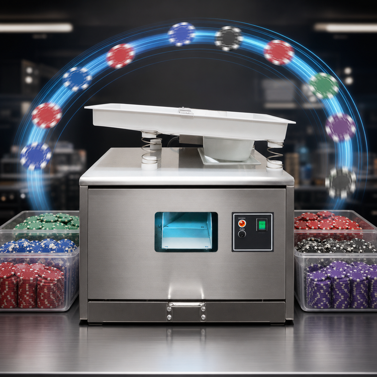 Product image #3 for Bar Maid CP-7000-S-CC High-Output Countertop Game Chip Polisher with Feeder Tray, 120V, 10,000 Pieces/Hour