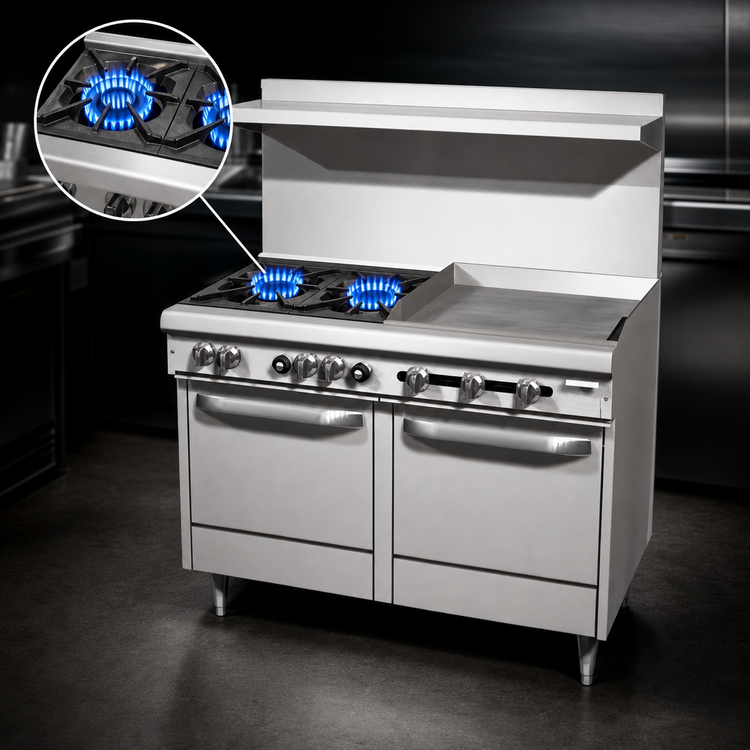 Product image #3 for Southbend S-Series 48-Inch Commercial Gas Restaurant Range with 2 Open Burners, 36-Inch Griddle, Standard Oven and Cabinet Base