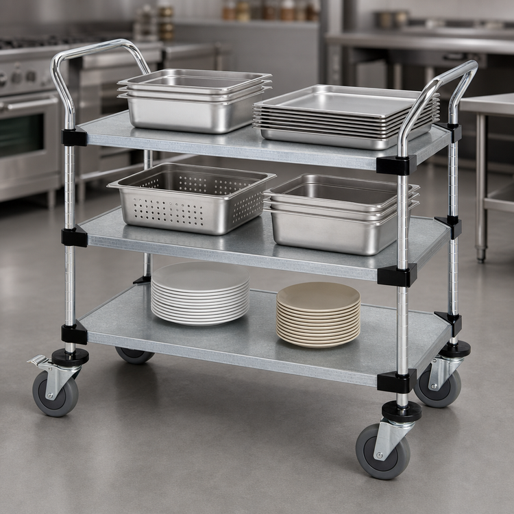 Product image #3 for Quantum 42-Inch x 18-Inch 3-Shelf Solid Stainless Steel Utility Bus Cart