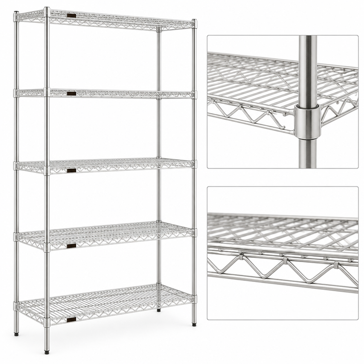 Product image #3 for Eagle Group 5-Tier Stationary Starter Wire Shelving Unit, 72W x 18D x 74H, Stainless Steel Finish