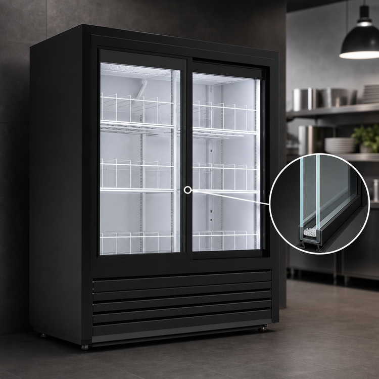 Product image #3 for Beverage-Air Marketeer Two-Section Reach-In Sliding Glass Door Refrigerated Merchandiser, 19.5 Cu. Ft., Black
