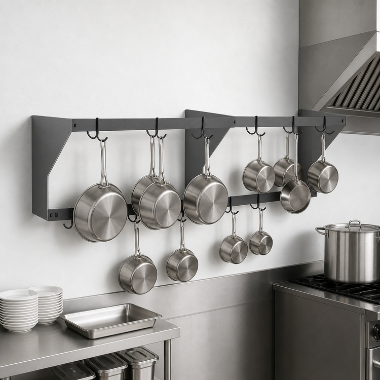 Product image #3 for Eagle Group WM120PR Wall-Mount Double-Bar Stainless Steel Commercial Pot Rack, 120 Inch