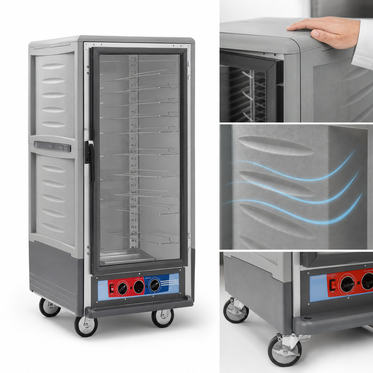 Product image #3 for Metro C5 Insulation Armour 3/4-Height Mobile Moisture-Control Heated Holding & Proofing Cabinet with Gray Insulation Armour, Clear Polycarbonate Door, and Universal Wire Slides