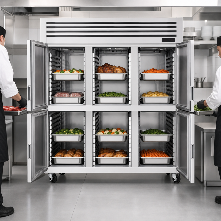 Product image #3 for Turbo Air PRO Series Pass-Thru Heated Holding Cabinet, 3-Section, 12 Self-Closing Half-Solid Doors, 78.1 Cu. Ft.