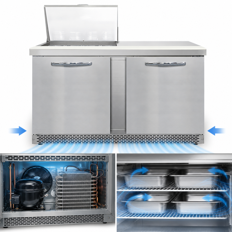 Product image #3 for Continental Refrigerator Mighty Top SW60N12M-FB 60" Two-Section 12-Pan Front Breather Sandwich Prep Refrigerator