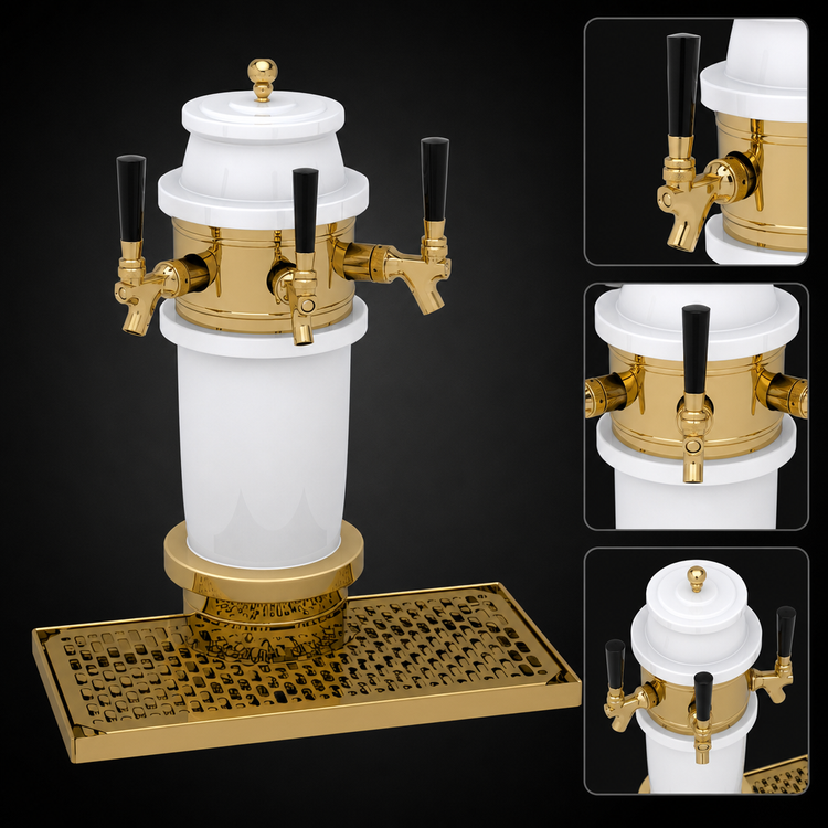 Product image #3 for Glastender Roman 3-Faucet Ceramic Draft Dispensing Tower with Polished Brass Finish