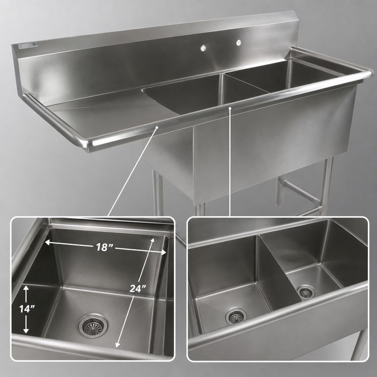 Product image #3 for John Boos Pro-Bowl 2-Compartment Stainless Steel Sink with Left Drainboard