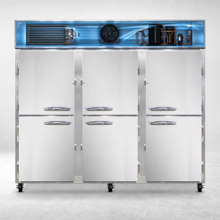 Product image #3 for Continental Refrigerator 3FESNHD Three-Section Extra-Wide Shallow Depth Reach-In Freezer with Half-Height Solid Doors