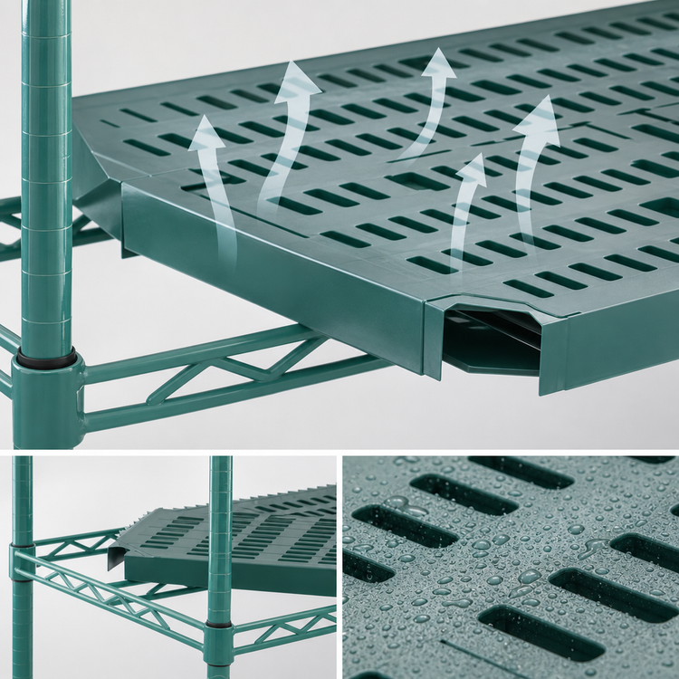 Product image #3 for QuadPlus 72-Inch x 21-Inch Vented Green Polymer Shelf Mat with MICROGARD Antimicrobial Protection