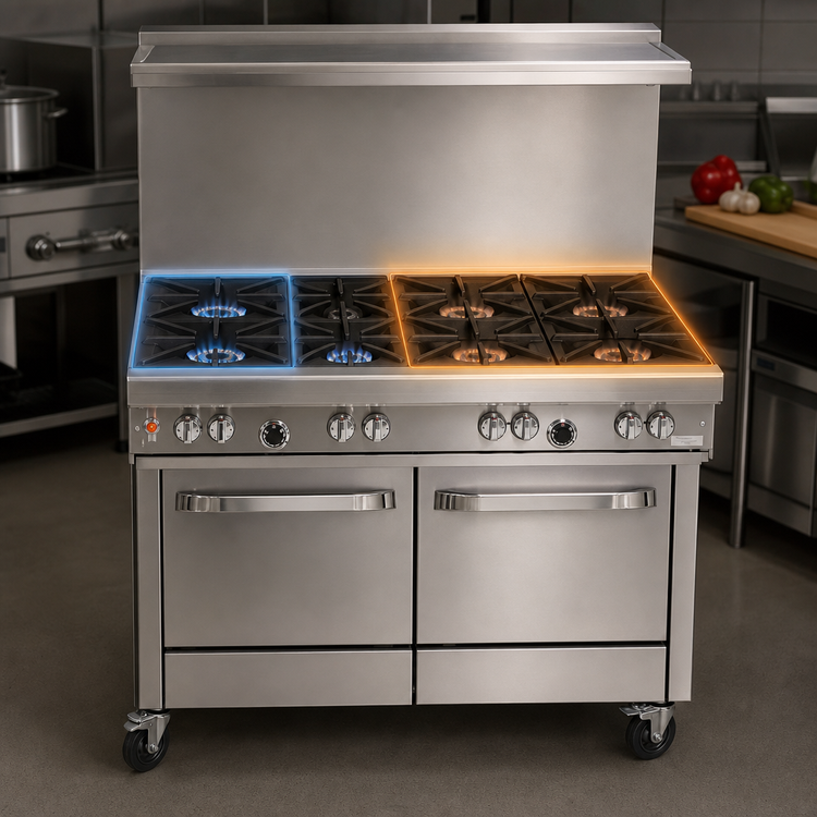 Product image #3 for Southbend Ultimate 48-Inch Gas Restaurant Range with 4 Pyromax Right Burners, 2 Star/Sauté Left Burners, Convection Oven, and Cabinet Base