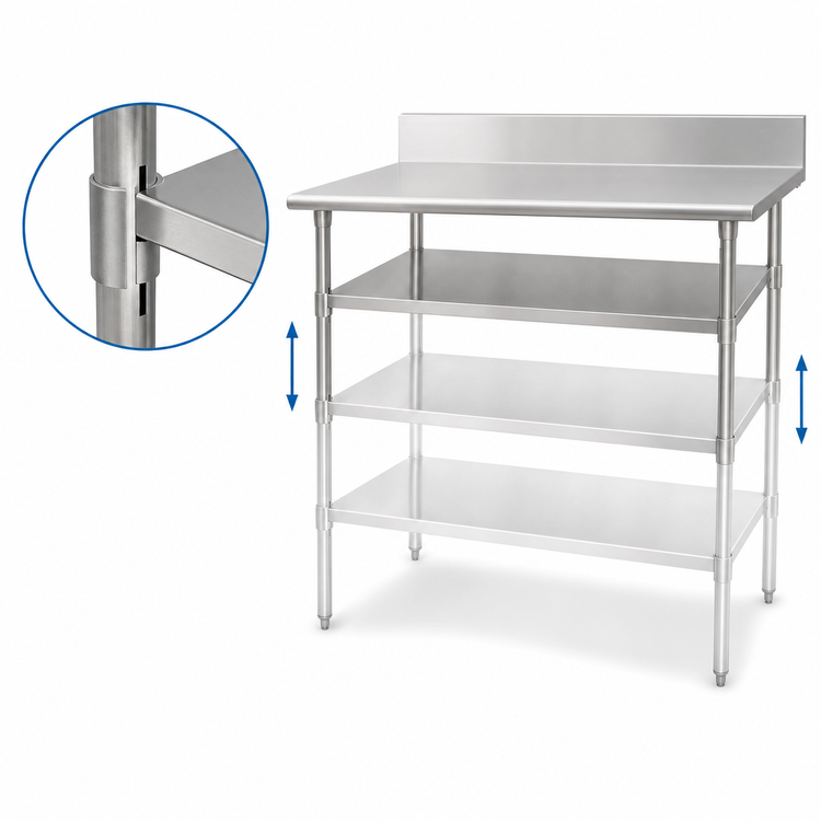 Product image #3 for Eagle Group Adjustable 18/430 Stainless Steel Work Table Undershelf, 132 x 24 Inches, for Uni-Lok Hat Channel Frame Tables