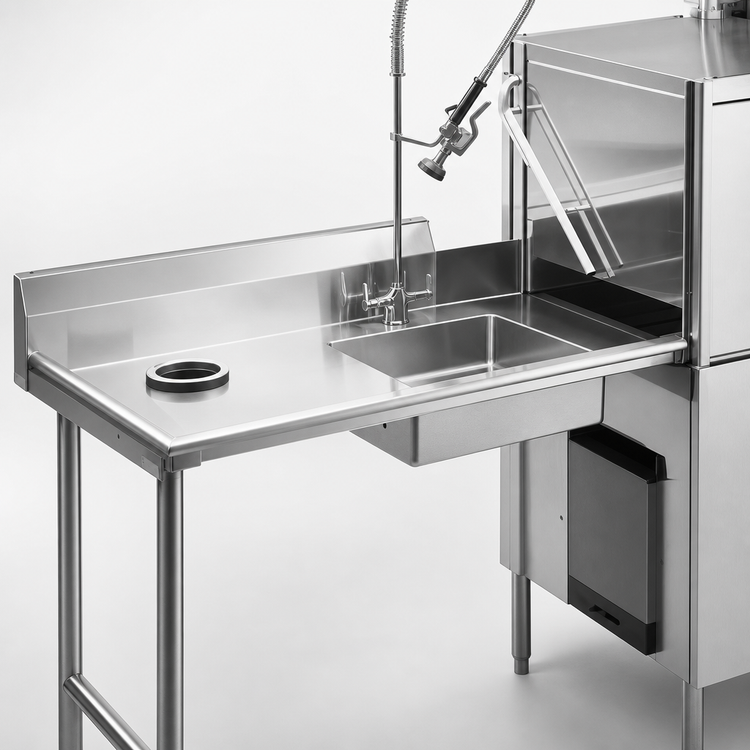 Product image #3 for Eagle SDTL-48-16/3-SL-X 48 Inches Straight Soiled Dishtable with 20 x 20 x 5 Inches Pre-Rinse Sink, 16 Gauge 304 Stainless Top