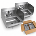 Thumbnail image #3 for BK Resources Case Pack of 2 Wall-Mount 304 Stainless Steel Hand Wash Sinks with 14 x 10 x 5-Inch Bowls and 4-Inch O.C. Faucet