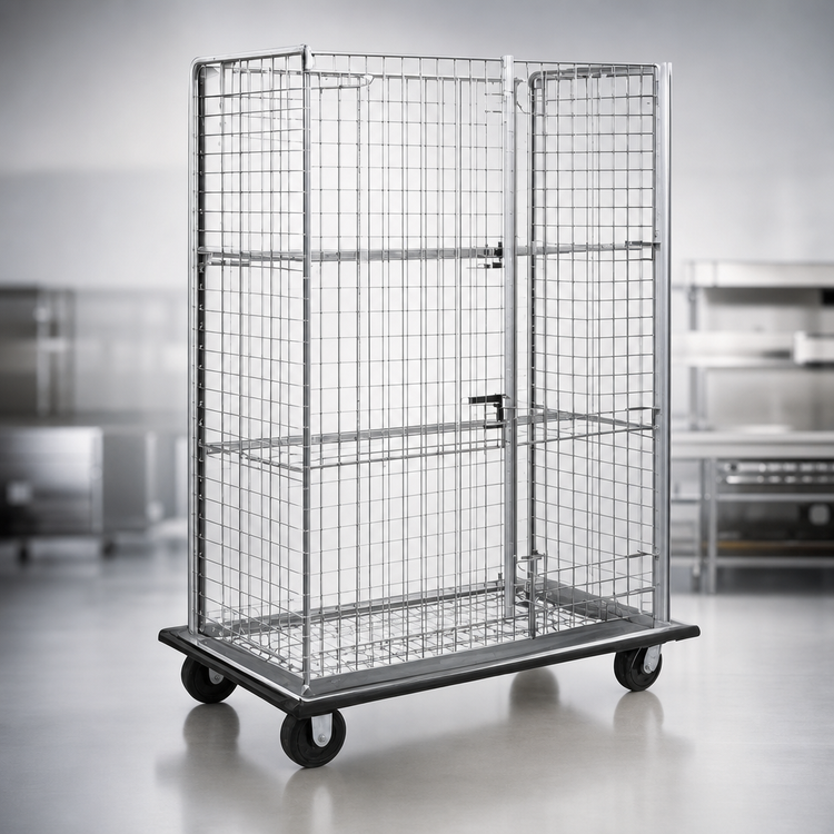 Product image #3 for Eagle Group QuadTruss Open Wire Security Cage with Dolly Truck, 64-7/8 x 29-3/4 x 69 Inch, Chrome-Plated Finish
