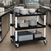 Thumbnail image #3 for Steel Works Stainless Three-Tier Bus Cart with Plastic Shelves and Braked Casters