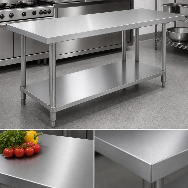 Product image #3 for Omcan Standard Series 84-Inch x 30-Inch Stainless Steel Work Table with Galvanized Undershelf, 6 Legs