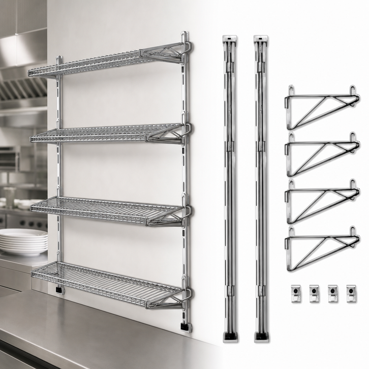 Product image #3 for Prepackaged Adjustable Post Wire Wall Mount End Unit for 21-Inch Deep Shelves, 63-Inch Posts, Stainless Steel