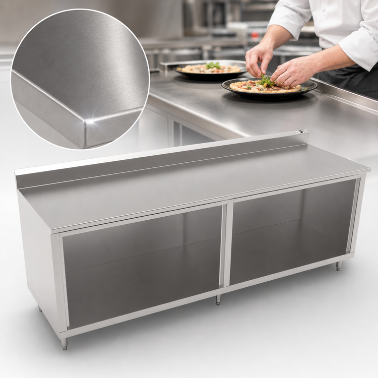 Product image #3 for John Boos Stainless Steel Underbar Work Table with Cabinet Base, Open Front, 5-Inch Backsplash, and 16-Gauge Top, 120 x 24 Inches