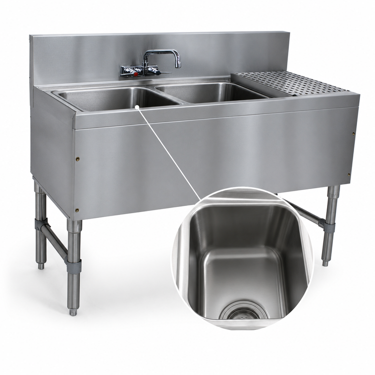 Product image #3 for Advance Tabco Prestige Stainless Steel 2-Compartment Underbar Sink Unit with Right Drainboard