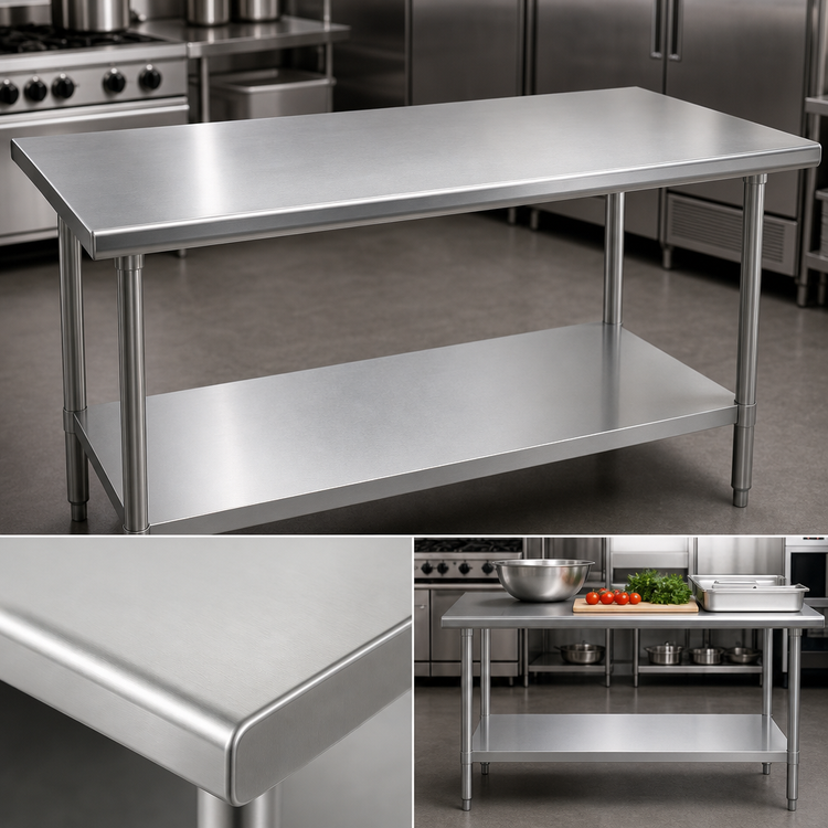 Product image #3 for Duke 18-Gauge 400 Series Stainless Steel Work Table with Galvanized Undershelf, 48 x 24 x 36 Inches
