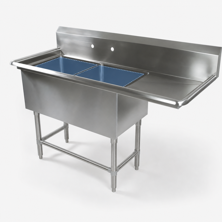 Product image #3 for John Boos Pro-Bowl 62-3/16-Inch Wide Commercial 2-Compartment Stainless Steel Sink with Right Drainboard