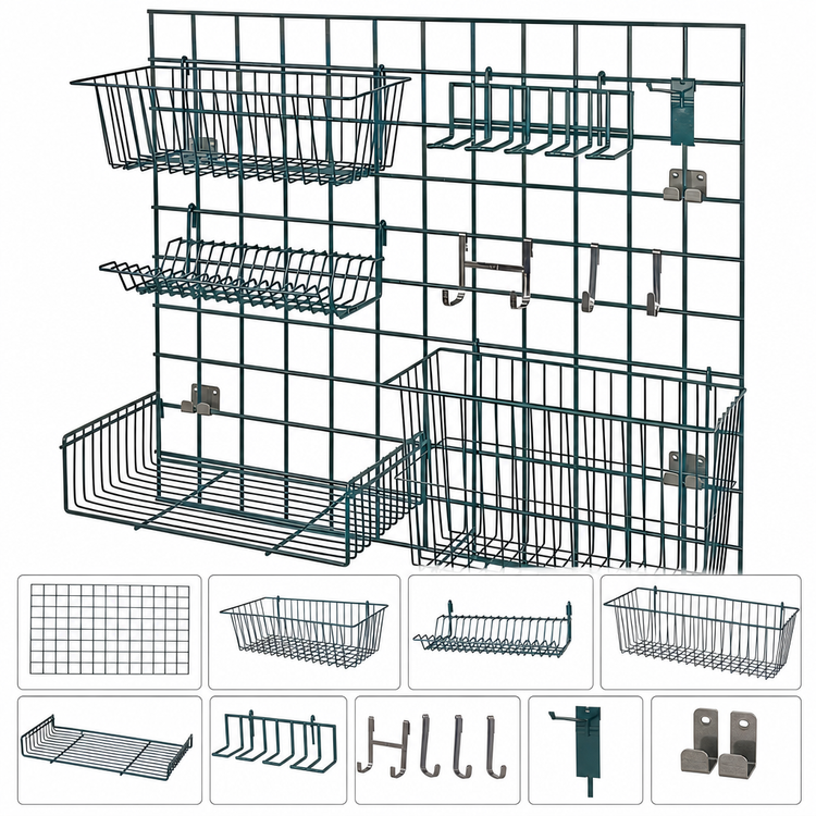 Product image #3 for Quantum Store Grid Light-Duty Wall-Mount Starter Kit with Baskets, Shelf, and Hooks