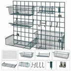 Thumbnail image #3 for Quantum Store Grid SGK-3036-1P Light-Duty Wall-Mounted Grid Storage Starter Kit with Baskets, Shelf and Hooks, 36 x 30 in, Green Epoxy Finish