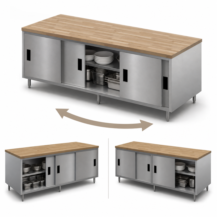 Product image #3 for BK Resources Dual Access Chef Table with Hard Maple Top and Cabinet Base, 96W x 30D x 34-3/4H