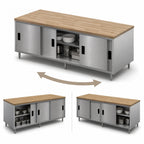 Thumbnail image #3 for BK Resources CMT-3096S2 Dual Access Chef Table with 1-3/4" Hard Maple Top, Stainless Steel Sliding-Door Cabinet Base, 96W x 30D x 34-3/4H