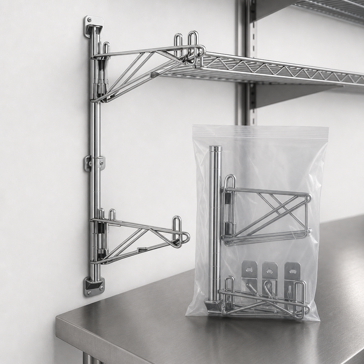 Product image #3 for Eagle Group Prepackaged Adjustable Post Wire Wall Mount Mid Unit for 14-Inch Shelves, 33-Inch Post, Chrome Finish