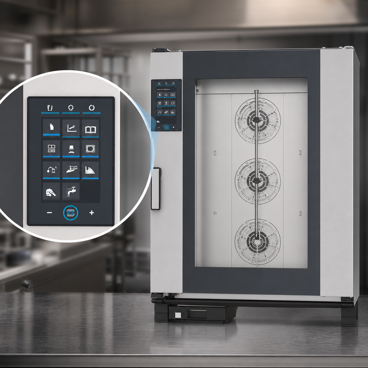 Product image #3 for UNOX ChefTop MIND.Maps Plus 10-Tray Electric Countertop Combi Oven/Steamer, 18" x 26" Full-Size Sheet Pan Capacity, Left-Hand Door
