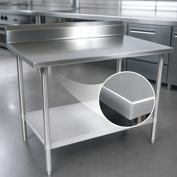 Product image #3 for John Boos Stallion Stainless Steel Work Table with 5-Inch Backsplash, Safety Edge, and Adjustable Undershelf, 60 x 24 Inches