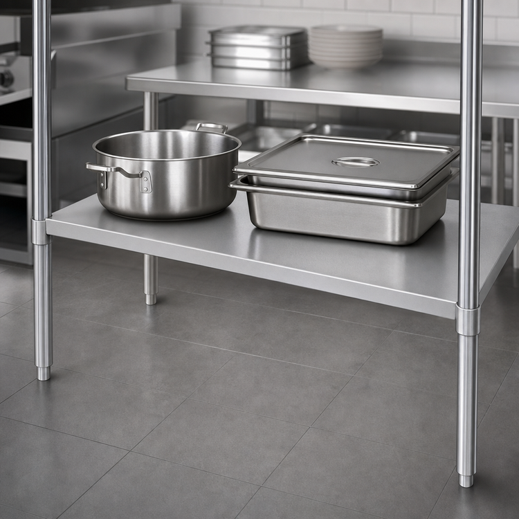 Product image #3 for Advance Tabco 18-Inch x 24-Inch Solid Stainless Steel Shelf with Plastic Split Sleeves