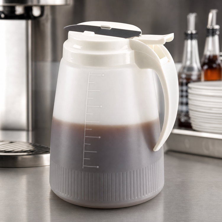 Product image #3 for Vollrath Dripcut® 48 oz White Polyethylene Syrup Server with Graduated Markings and Plastic Top